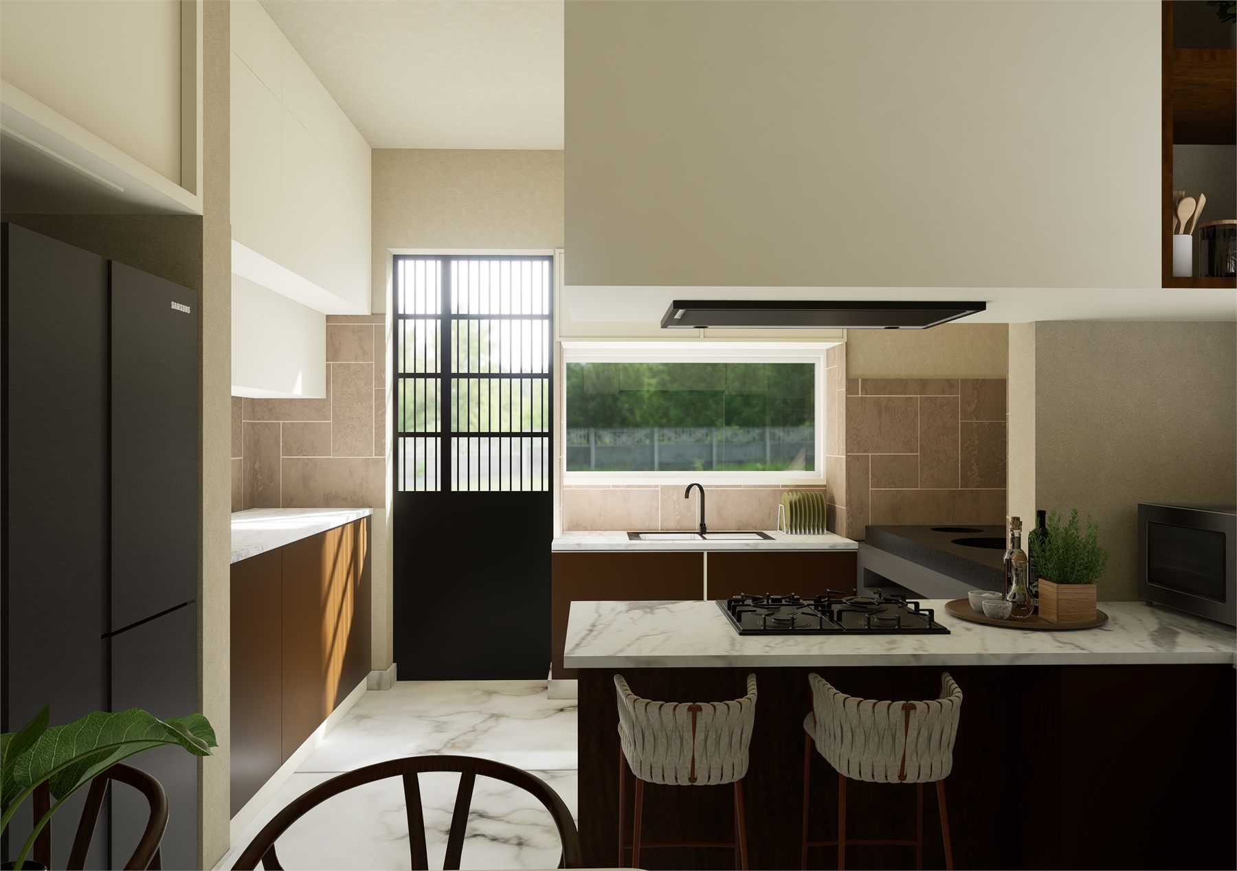Warm layered kitchen interior from the Luxury in Layers residence